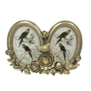 Loja Casa Canto - Porta Retratos - Porta Retrato Duplo Resina Dourado com Pássaros 9x13x5cm DayHome