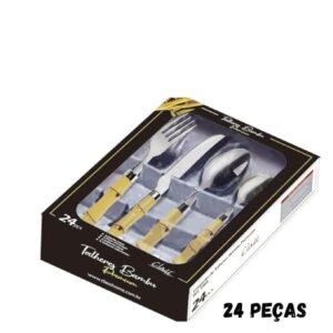 Loja Casa Canto - Faqueiro 24 peças - Faqueiro Bambu aço Inox 24pç Caiax Presente Premium