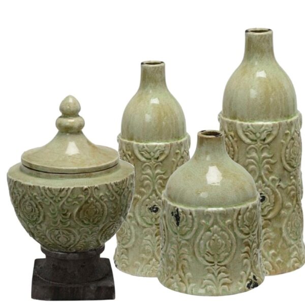 Loja Casa Canto - Vasos - Vaso Decor Ceramica 4pç Verde Claro Envelhecido 35, 30, 28 22cm Mabruck