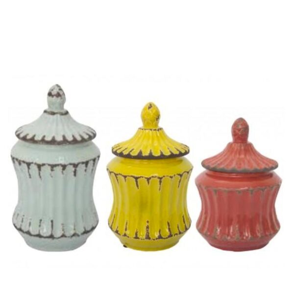 Loja Casa Canto - Potes Decorativos - Jogo com 3un Potes Ceramica azul, Verde Vermelho Ethnix