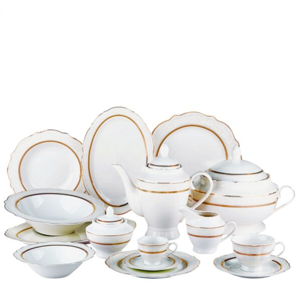 Baixela Serviço Jantar Trésor 50pç Porcelana New Bone Filete Dourado