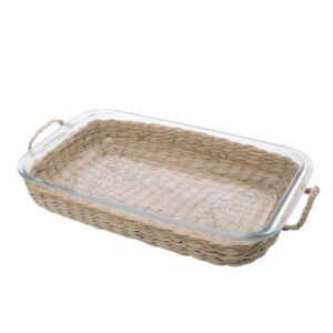 Travessa e Assadeira Refratárias 3,5litros 39,5x24x6cm Suporte de Fibra Natural Wolff