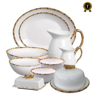 Travessas, Tigelas para Servir Linha Bambu 10pç Cerâmica Scalla