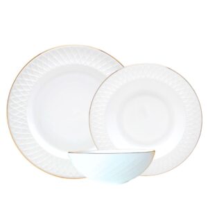Prato Raso, Fundo e Bowl Opalino Fio de Ouro 18un Royale Wolff