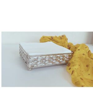 Porta Guardanapo de Metal Prata e Espelho 16x16x5cm Mek