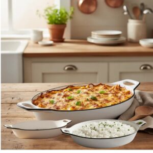 Assadeira Travessa Oval 3un c/Alça Branca e Fio Preto Forno Pizol