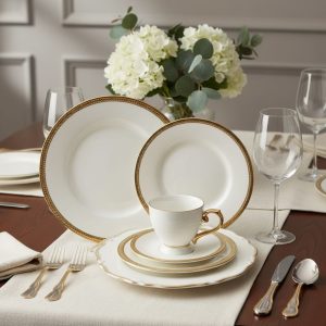 Prato Raso, Sobremesa e Xícara Chá Paddy Porcelana Fio de Ouro Wolff