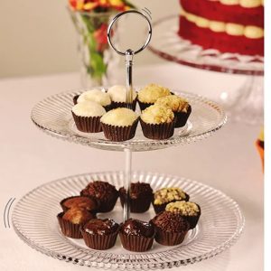 Prato para Bolo e Doces Cristal Renaissance 2 Andares 22,5 e 18,5cm Lyor