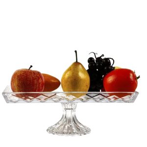 Prato para Bolo Cristal com Pé Deli Diamond 34,5x18,5x12cm Lyor