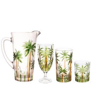 Copos Palm Tree Wolff Taças e Jarra Palmeira Coqueiros 19 pç