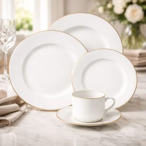 Aparelho de Jantar e Chá 30pç 6pessoas Porcelana Filete Ouro Royal