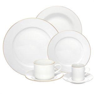 Aparelho de Jantar e Chá 42pç P/6pessoas Porcelana Filete Ouro Royal