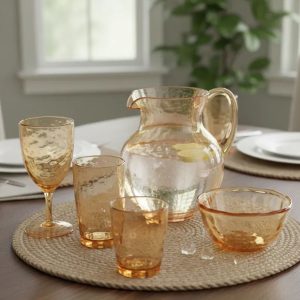 Jarra, Taça ,Copos e Bowls 25pç Acrílico Martelado Ambar