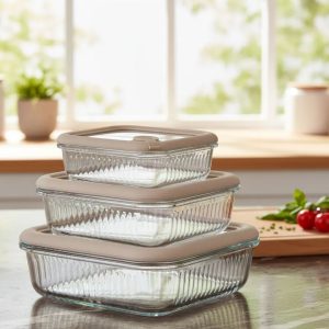 Jogo Potes Vidro Hermeticos Vão Forno 3un Tp Vidro com Vedação Silicone