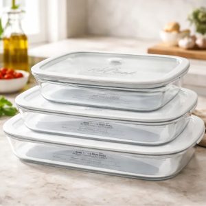 Assadeiras Travessas 3un Vidro c/ Tp. Vidro e Silicone NexCook