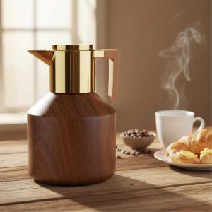 Garrafa Térmica Para Café Chá 1lt. Madeira Escura Bico Dourado
