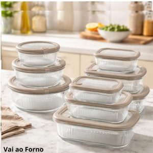 Jogo Potes Vidro Herméticos 9un Vão Forno com Tampa de Vidro e Vedação de Silicone NexCook
