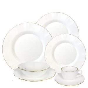 Aparelho Jantar  e Chá 36pç Opalino Lidia Fio de Ouro p/ 6pessoas Hauskraft