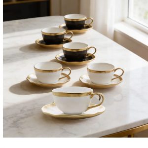 Jogo Xícaras para Café Dubai  90ml  c/ Filete Dourado 6un Porcelana Wolff