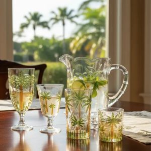 Jogo de Taças,Copos e Jarra Cristal Palm Tree Wolff