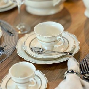 Xícara Chá Trésor  220ml 6un Porcelana Fio Ouro New Bone  L'Hermitage