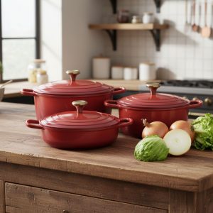 Panelas Caçarolas Cerâmica 3 peças 10mm Indução Vermelha Le Chef
