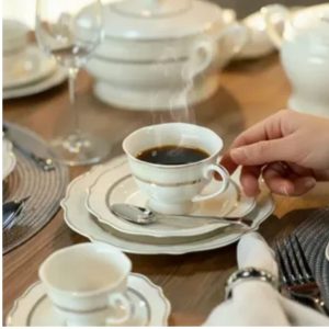 Xícara Café Trésor  90ml 6un Porcelana Fio Ouro New Bone  L'Hermitage