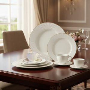 Aparelho de Jantar e Chá 30pçs  Lavish Relevo Porcelana New Bone L`Hermitage