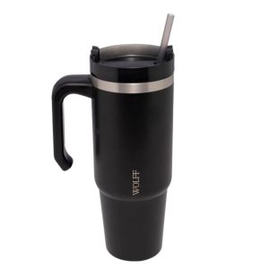 Caneca Térmica Parede Dupla SlimTerm  Ergonomica e Canudo Preta 890ml Wolff