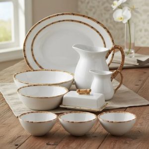 Travessas, Tigelas para Servir Linha Bambu 10pç Cerâmica Scalla