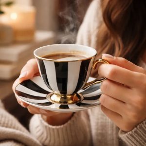 Xicara para Café Optique 4un Porcelana  New Bone 90ml Fio Ouro l'Hermitage