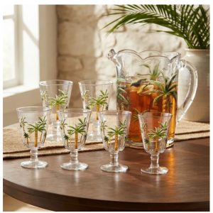 Jogo de Taças e Jarra Cristal Palm Tree 7 peças