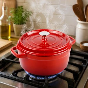 Panela Caçarola Ferro 24cm 3,5litros Vermelha Cerâmica Estilo Le Creuset