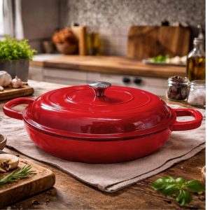 Panela Frigideira Ferro 1un 30cm  Vermelha   Estilo Staub e Le Creuset