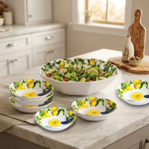 Saladeira com Bowls para Sobremesa 7pç Limão Siciliano Melamina