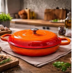Panela Frigideira Ferro 1un 30cm  3,250lts Laranja   Estilo Staub e Le Creuset