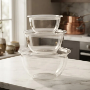 Tigela Bowl Vidro Vai  Forno 3un com Tampa  Plastica