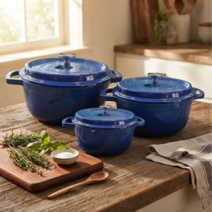 Jogo de Panelas Ferro 3un Azul Estilo Le Creuset