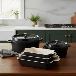 Jogo de Panelas Ferro 5un Preta 24 e 22cm  Estilo Staub e Le Creuset