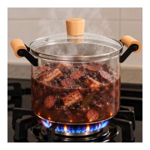 Panela Caçarola de Vidro 4,0lts Tp e Alças Madeira