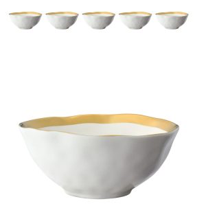 Bowls Dubai  400ml  Branco Filete Ouro 6un Porcelana Wolff
