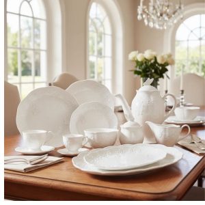Aparelho de Jantar e Chá 49pçs Porcelana New Bone Butterfly Flower Lyor
