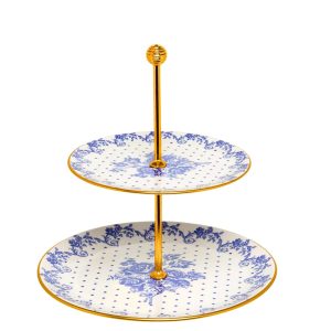 Prato Doces 2 Andares Duchesse Blue Fio Ouro 1un Wolff