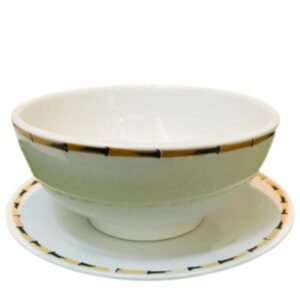 Loja Casa Canto - Sopeira e Bowls - Jogo Bowls Branco Porcelana comPratos Borda Bambu 12pç Lyor